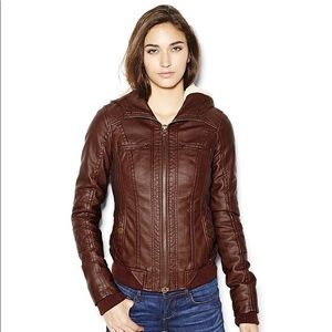 Garage Brown Vegan Leather Bomber Jacket